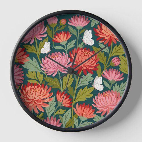 Abstract Chrysanthemum Butterflies Art Clocks