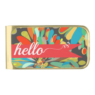 Abstract chrysanthemum gold finish money clip