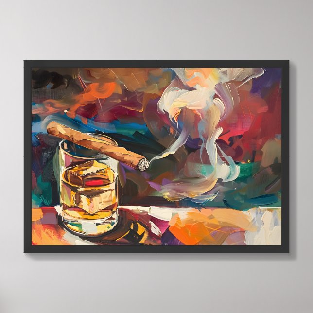 Abstract Cigar and Whiskey Artistry Bauhaus Framed Art (Framed Front)