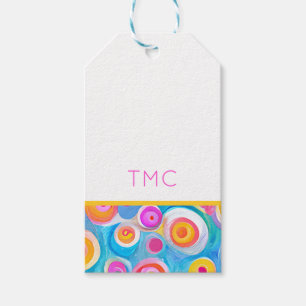 Abstract Circle Art INITIALS Colorful Fun Gift Tags