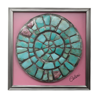 Abstract circle of turquoise and pink stones ceramic tile