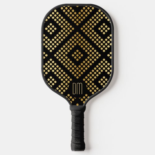 Abstract Circle Pattern on Black Monogram Pickleball Paddle