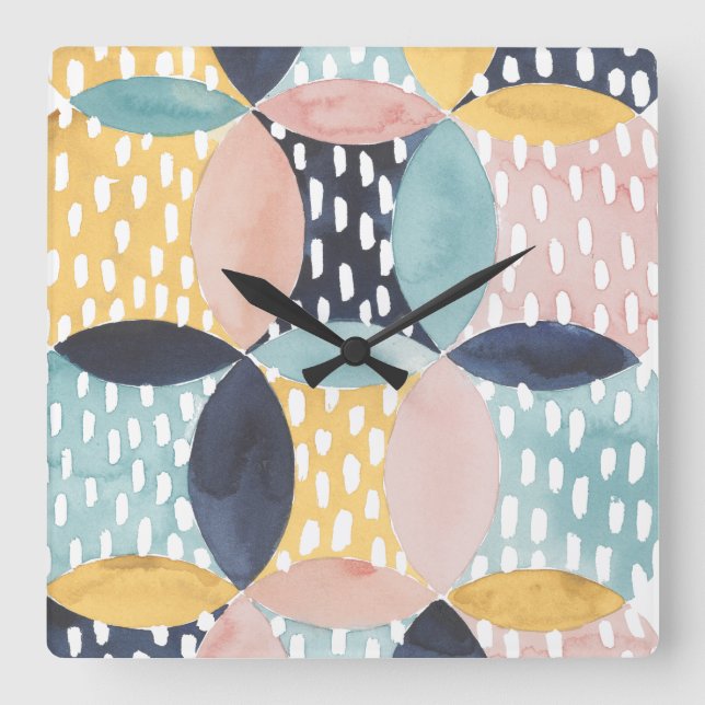 Abstract Circle Pattern Square Wall Clock (Front)
