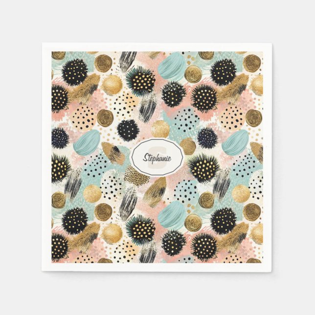 Abstract Circle Pattern -with Glitter & Speckles 2 Napkins (Front)