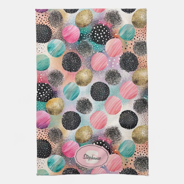 Abstract Circle Pattern -with Glitter & Speckles Kitchen Towel (Vertical)