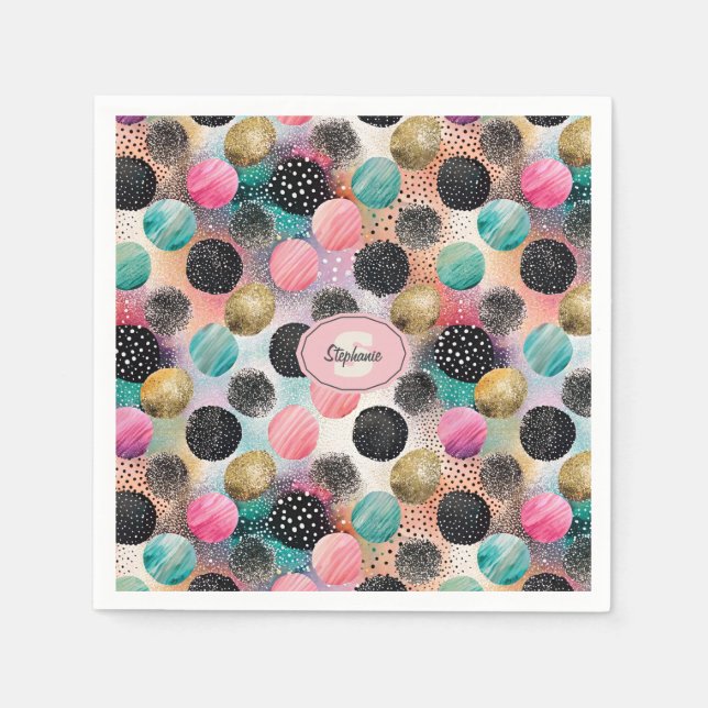 Abstract Circle Pattern -with Glitter & Speckles Napkins (Front)