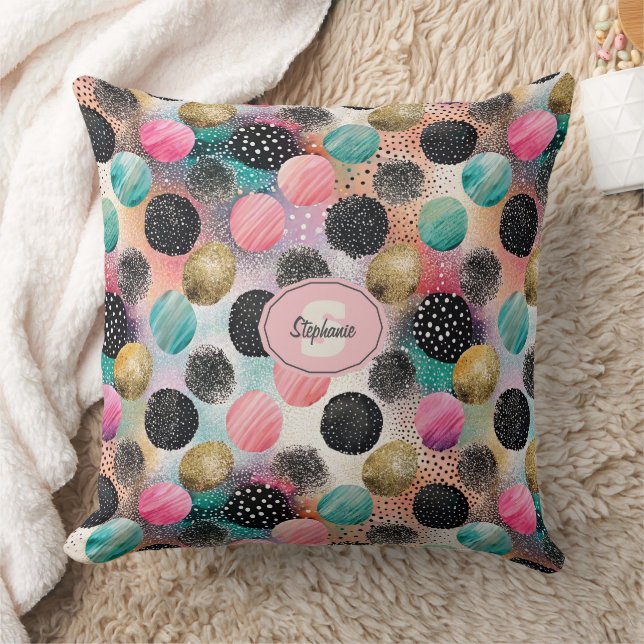Abstract Circle Pattern -with Glitter & Speckles Throw Pillow (Blanket)