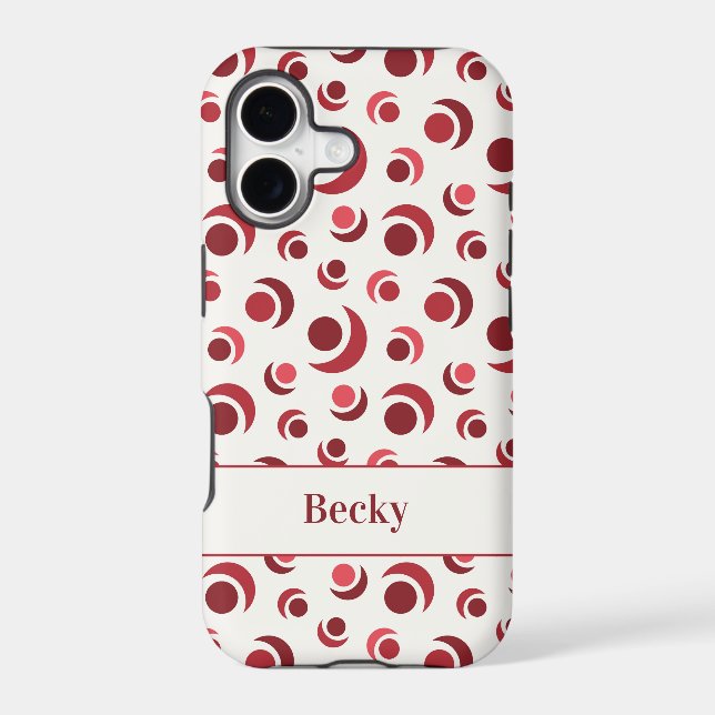 Abstract circles and crescents in red plus Name Case-Mate iPhone Case (Back)