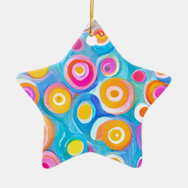 Abstract Circles Art Modern Colorful  Ceramic Ornament (Front)