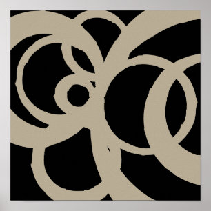 Abstract Circles Design Tan on Black Print