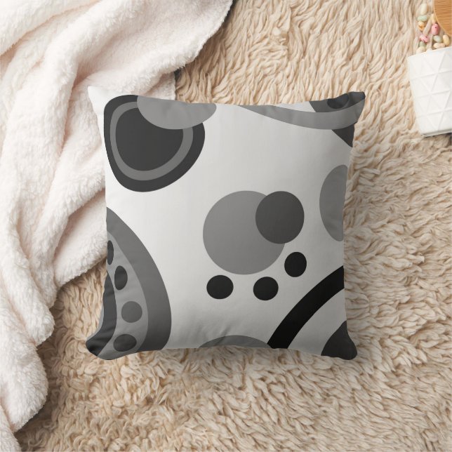 Abstract circles dots black gray throw pillow (Blanket)