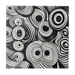 Abstract circles eyes art black white ceramic tile