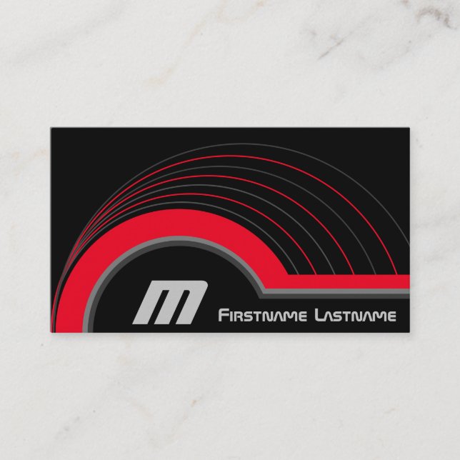 Abstract circles gray red shades elegant black business card (Front)