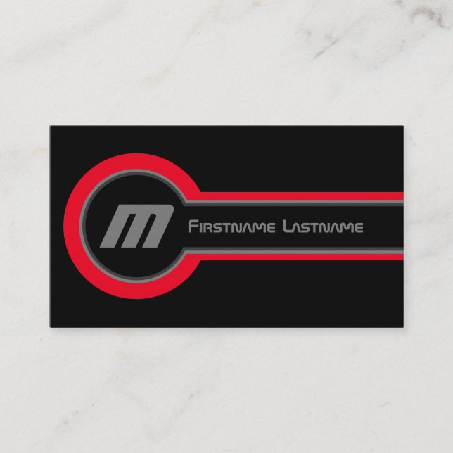 Abstract circles gray red shades elegant black business card (Front)