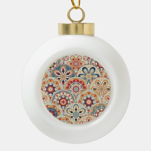 Abstract Circles Trendy Colored Wallpaper Ceramic Ball Christmas Ornament