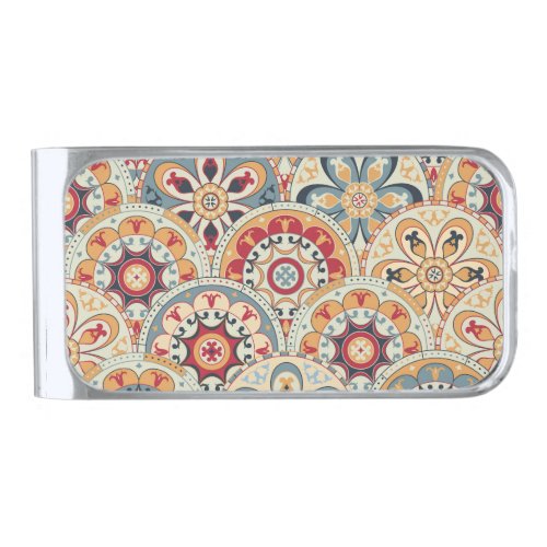 Abstract Circles Trendy Colored Wallpaper Silver Finish Money Clip