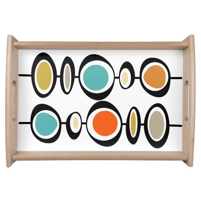 Abstract Circles Turquoise Orange Black Midcentury Serving Tray (Front)