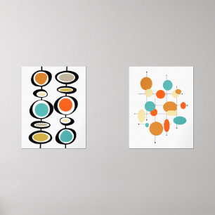 Abstract Circles Turquoise Orange Mid Century Wall Art Sets
