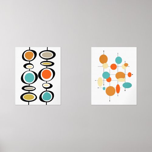 Abstract Circles Turquoise Orange Mid Century Wall Art Sets