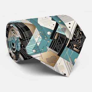 Abstract Circuit Board - Retro Mid Century Modern Neck Tie