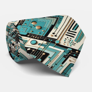 Abstract Circuit Board - Retro Mid Century Modern  Neck Tie
