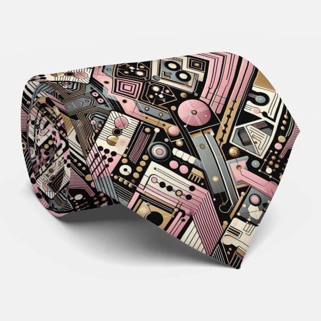 Abstract Circuit Board - Retro Mid Century Modern  Neck Tie (Rolled)