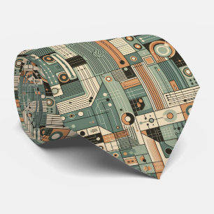 Abstract Circuit Board - Retro Mid Century Modern  Neck Tie