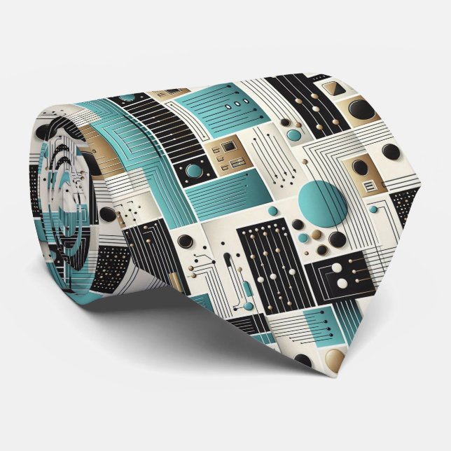Abstract Circuit Board - Retro Mid Century Modern  Neck Tie (Rolled)