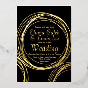 Abstract Circular Gold Wedding Pressed  Foil Invit Invitation