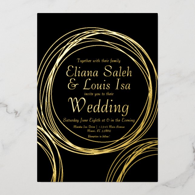 Abstract Circular Gold Wedding Pressed  Foil Invit Invitation (Front)