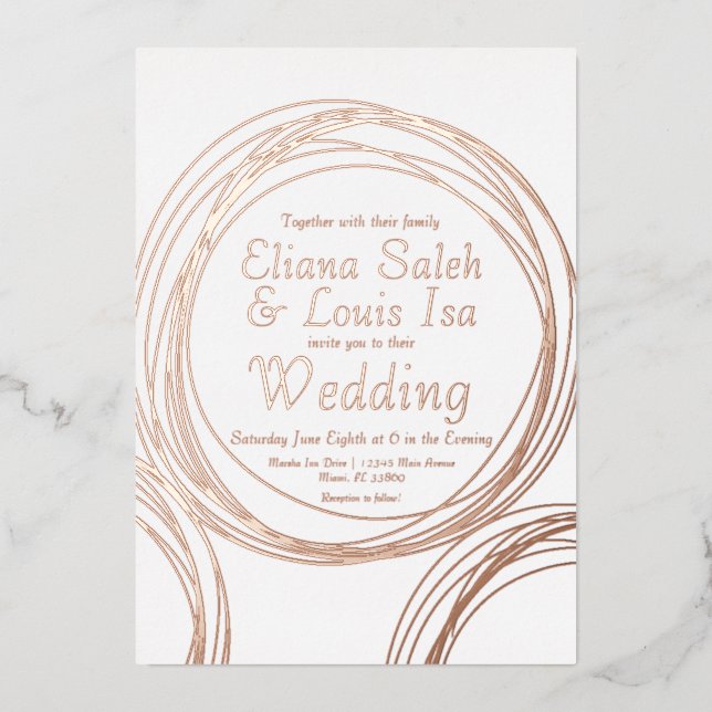 Abstract Circular Gold Wedding Pressed  Foil Invitation (Front)