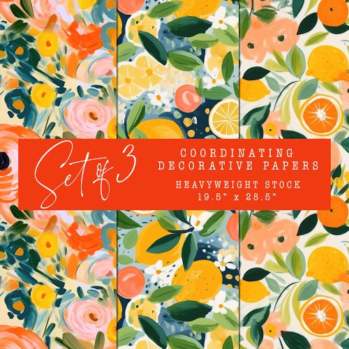 ABSTRACT CITRUS AND FLORAL DECORATIVE PAPER SET