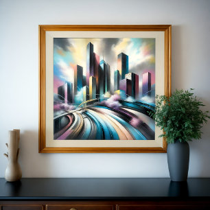 Abstract City Building Hard Pastel Drawing V Poster