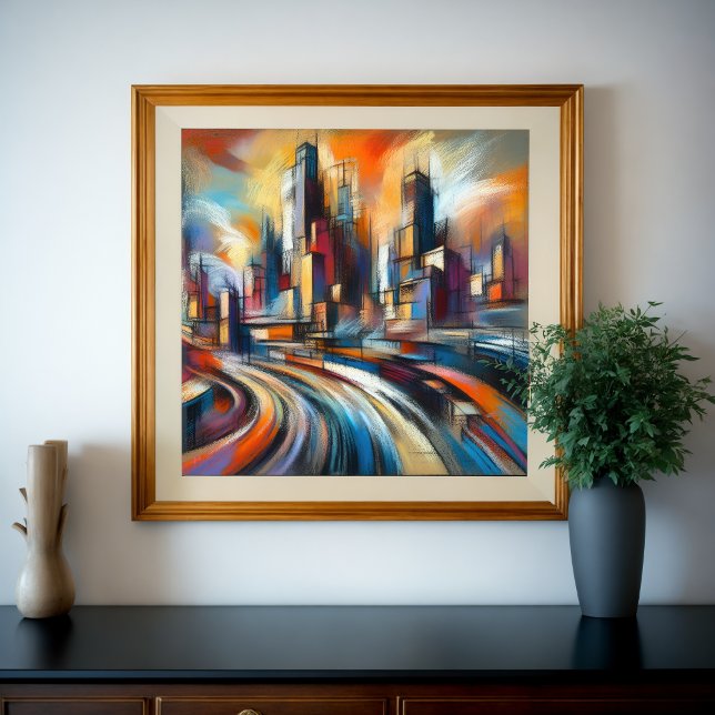 Abstract City Building Hard Pastel Drawing VI Poster (Creator Uploaded)