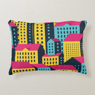Abstract City Buildings Landscape Vintage Accent Pillow