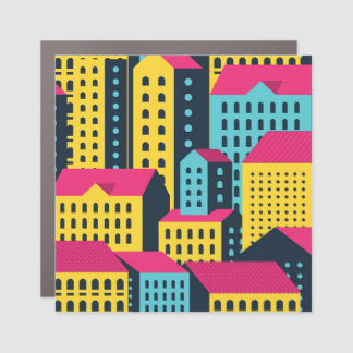 Abstract City Buildings Landscape Vintage Car Magnet