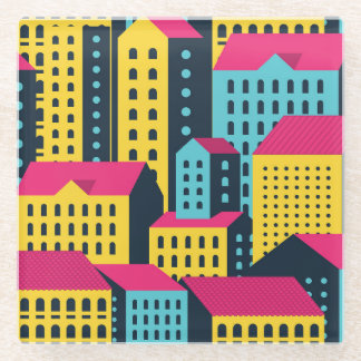 Abstract City Buildings Landscape Vintage Glass Coaster