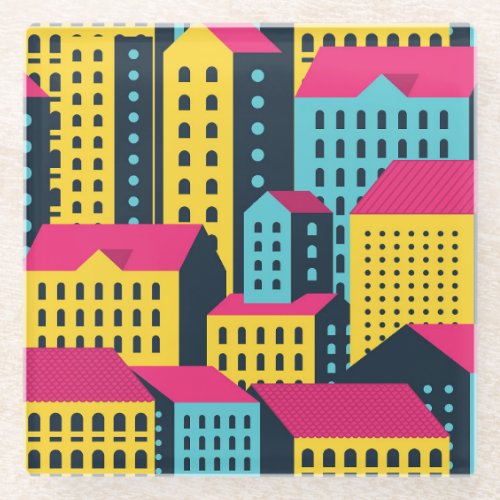 Abstract City Buildings Landscape Vintage Glass Coaster