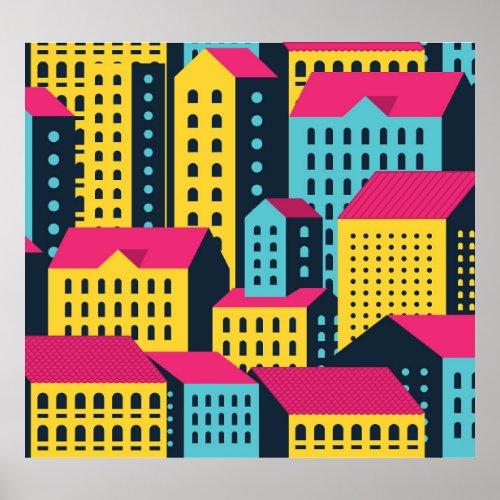 Abstract City Buildings Landscape Vintage Poster