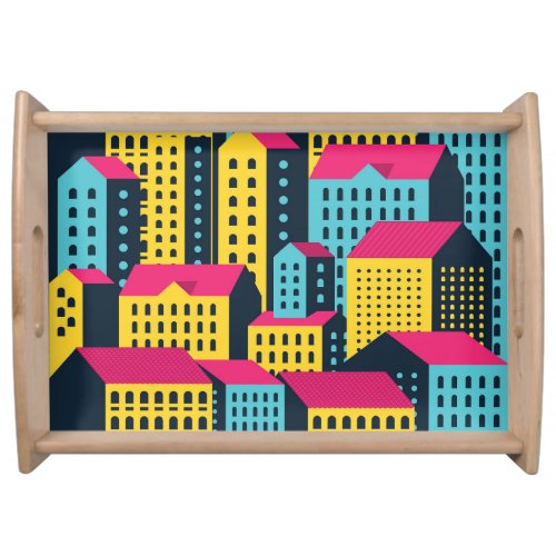 Abstract City Buildings Landscape Vintage Serving Tray