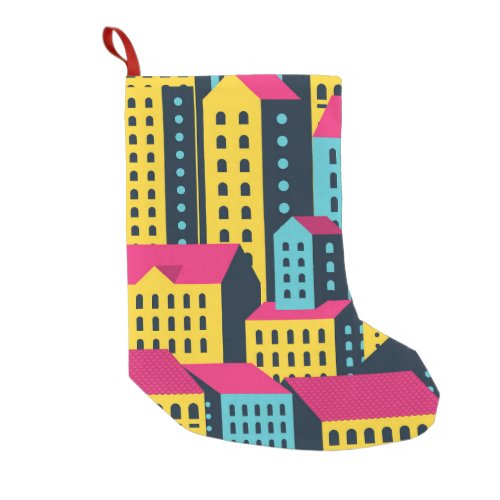 Abstract City Buildings Landscape Vintage Small Christmas Stocking