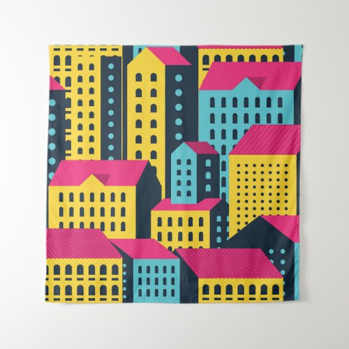 Abstract City Buildings Landscape Vintage Tapestry