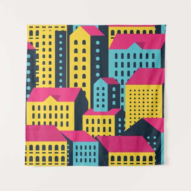 Abstract City Buildings Landscape Vintage Tapestry (Front)