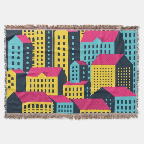 Abstract City Buildings Landscape Vintage Throw Blanket