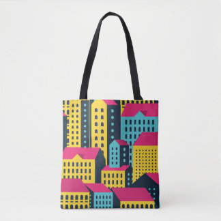 Abstract City Buildings Landscape Vintage Tote Bag