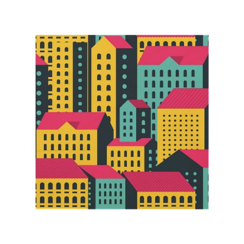 Abstract City Buildings Landscape Vintage Wood Wall Art