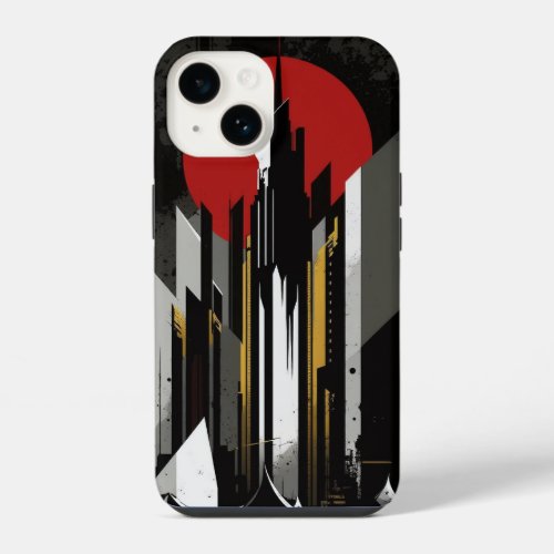 Abstract City in Gold White Black and Red iPhone 14 Case