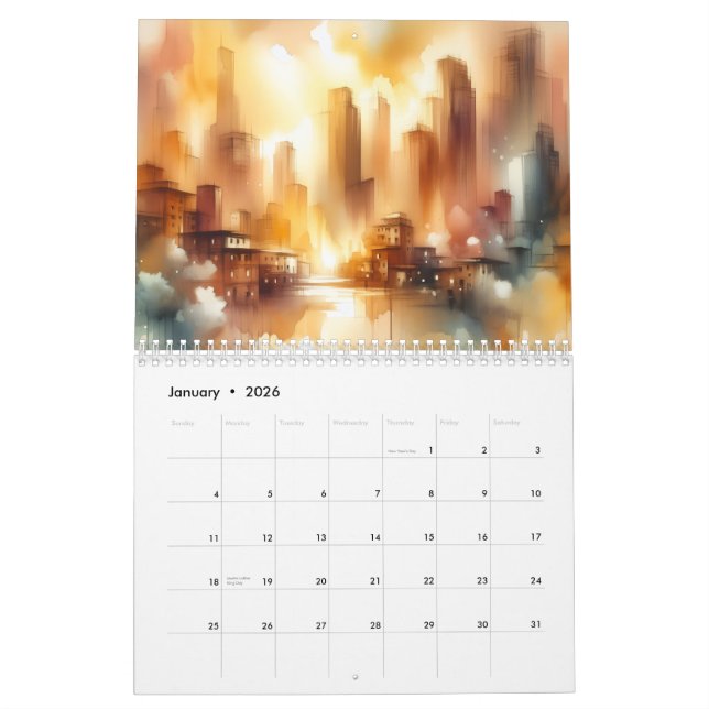 Abstract City Scape 12 Month Calendar (Jan 2026)