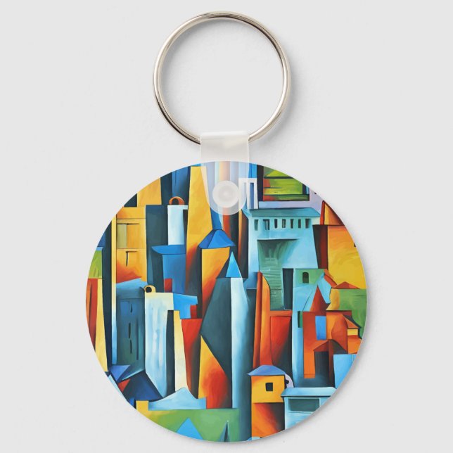 Abstract Cityscape Buildings Skyscrapers Art  Magn Keychain (Front)