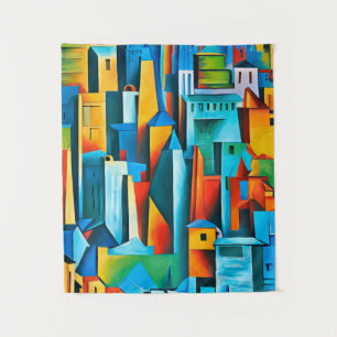Abstract Cityscape Buildings Skyscrapers Art Tapestry